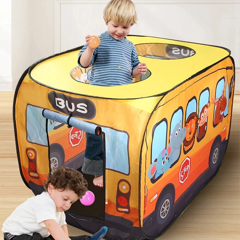 Kids Outdoor Play Tent - Çizgi Film Hayvanları Otobüs Temalı Oyun