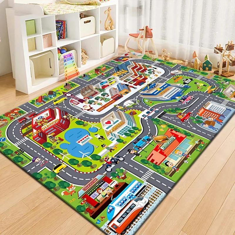 Kids Outdoor Play Area - Renkli Çocuklar Şehir Haritası Oyun Matı