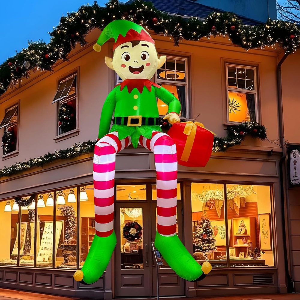 Kids Outdoor Decor - 8FT Noel Şişme Oturan Elf Dekorasyon