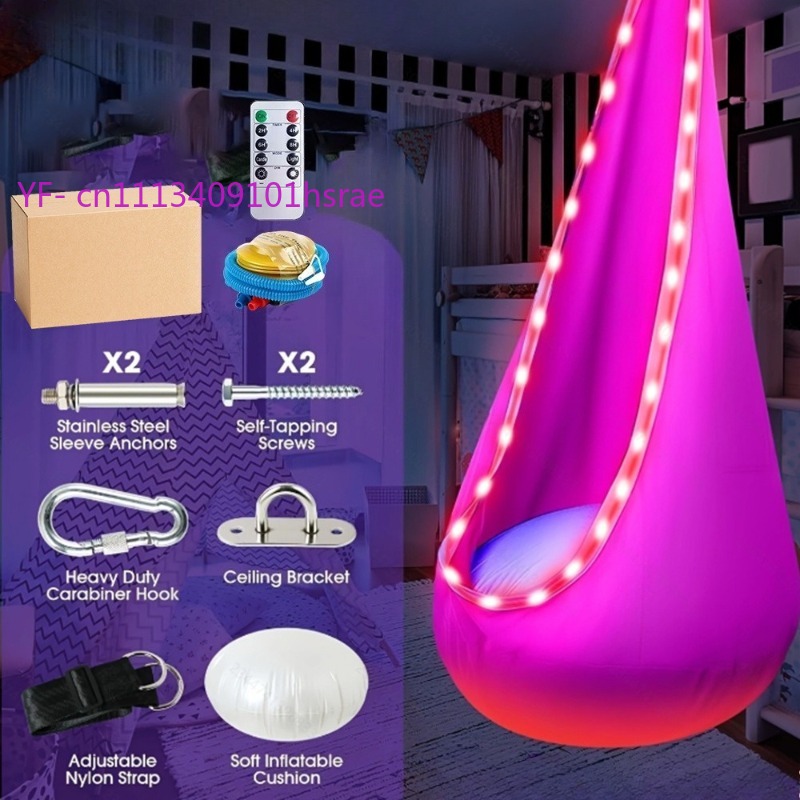 Kids Outdoor Hammock Swing - Parlayan LED'li Şişme Hamak Taşınabilir Peluş