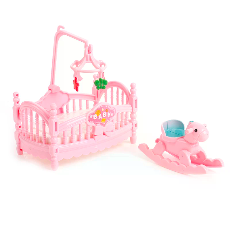 Kids Outdoor Doll House - Minyatür Beşik Ahşap At Seti Açık