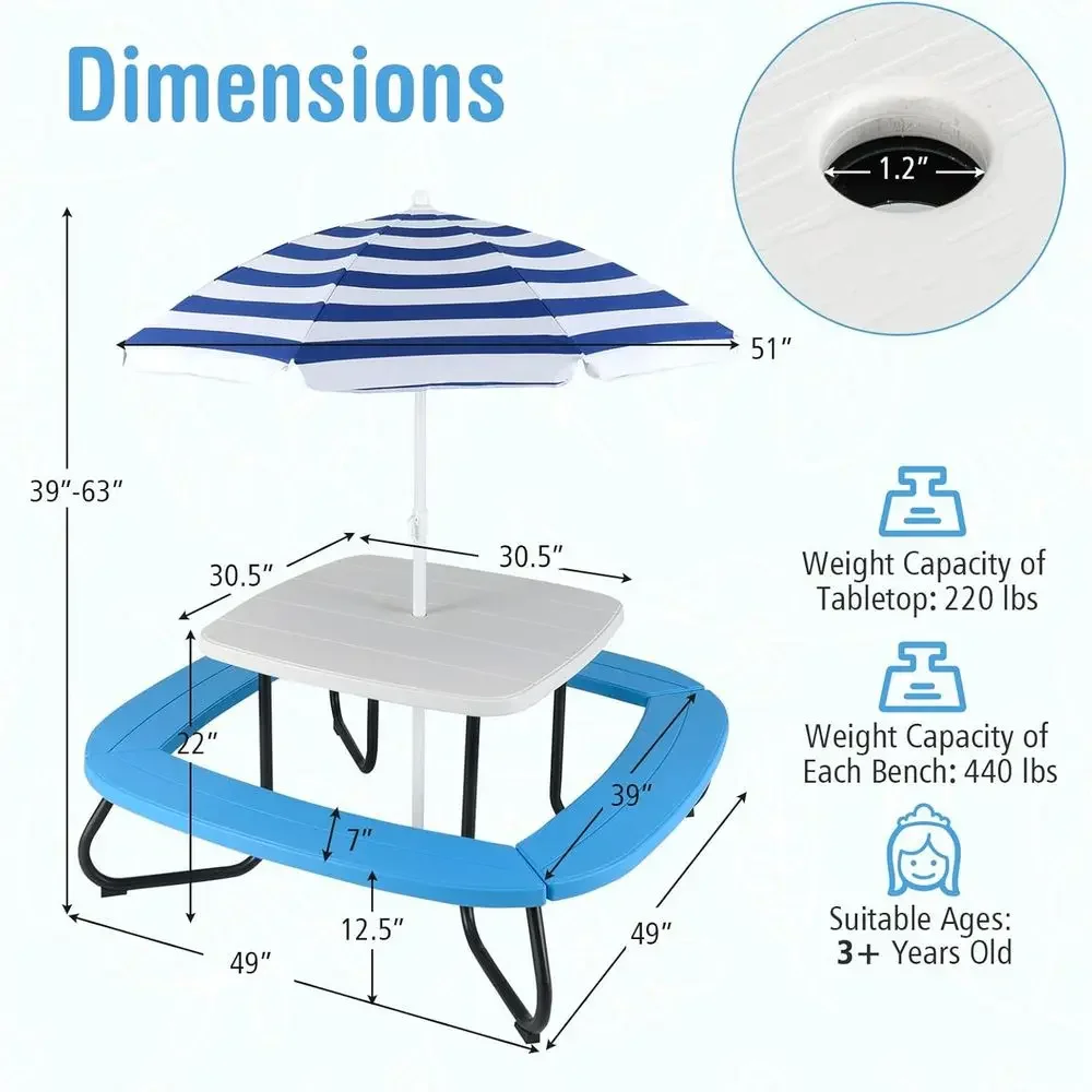 8 Kişilik Çocuk Piknik Masası, - Kids Outdoor Umbrella incelemesi ve fiyatı