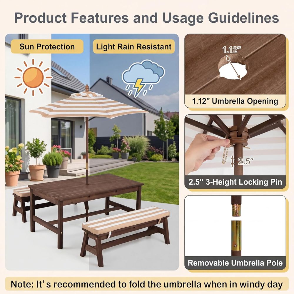 Çocuk Piknik Masası, Büyük 42“ - Kids Outdoor Umbrella incelemesi ve fiyatı