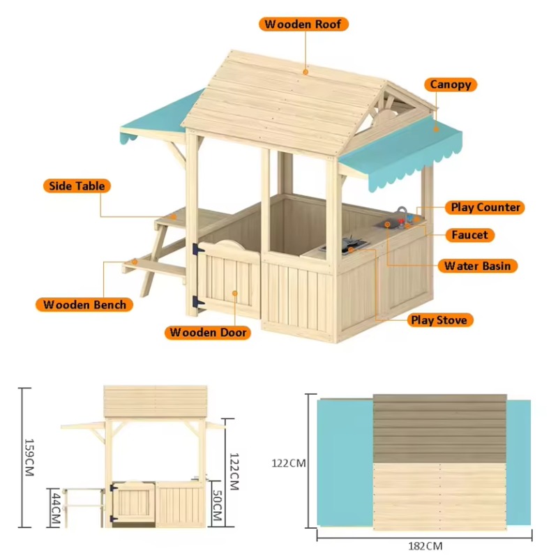 Ahşap Çocuk Oyun Evi, Ahşap Ço - Kids Outdoor House With Kitchen incelemesi ve fiyatı
